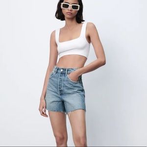 Zara slit straight denim shorts